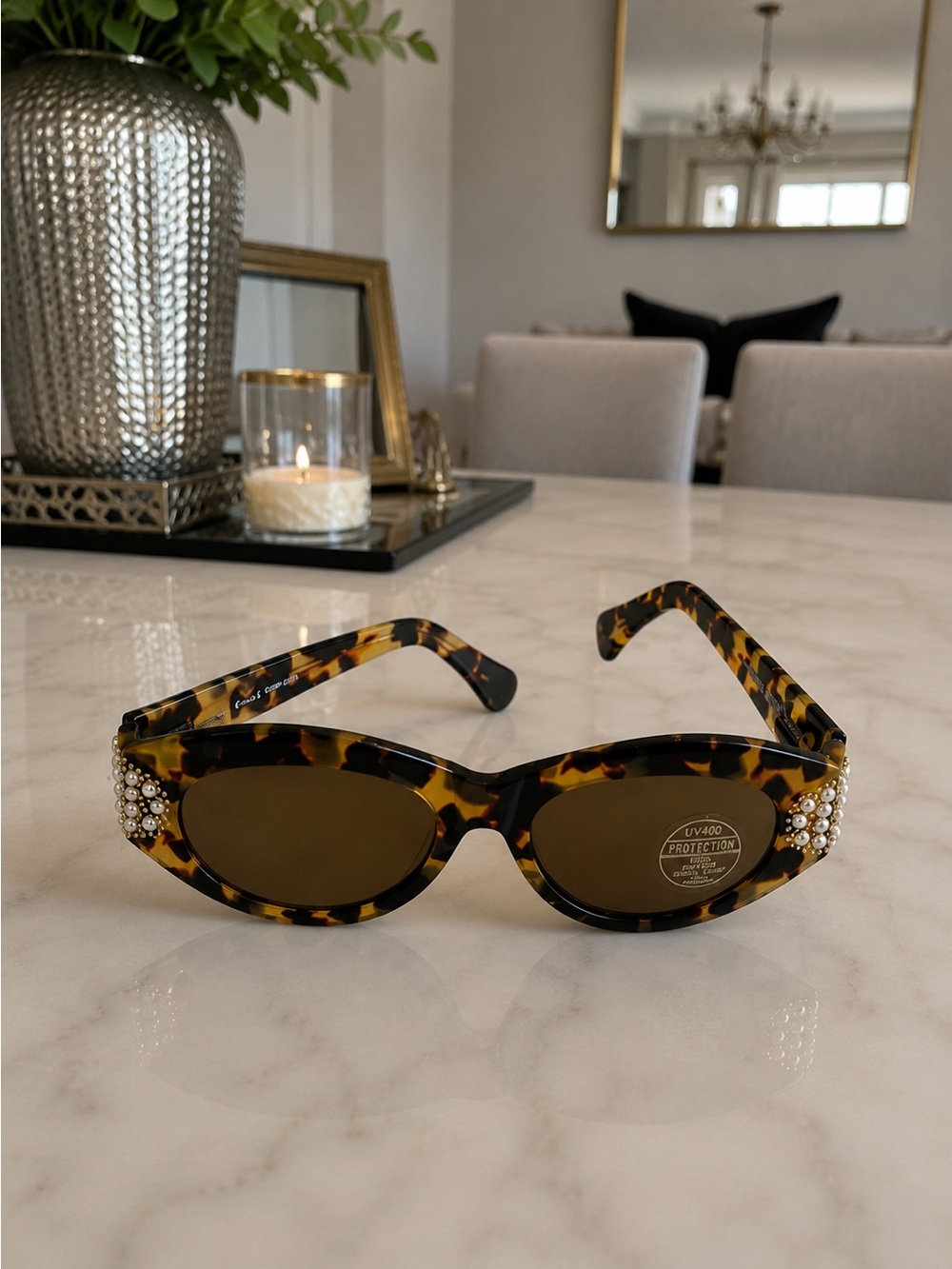 Cheryl Shuman Eyewear Wendi with Pearls Tortoise Sunglasses - Picture 2 of 4